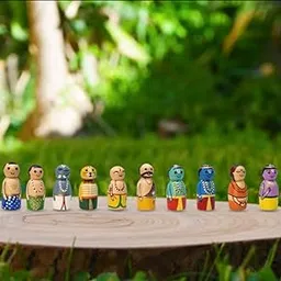 DEVOM Wooden Dashavatar Peg Dolls Set | Pack of 10 Handcrafted Dolls | Hindu Mythology Toys for Kids | Lord Vishnu’s 10 Avatars | Spiritual Learning Toys | Eco-Friendly & Safe Playset-picture-39