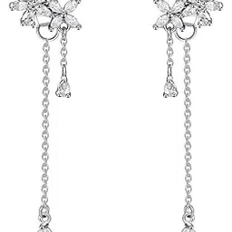 el regalo 925 Silver Plated Dainty Flowers Threader Detachable Tassel Chain Leaves Wrap Earrings Crawler for Girls & Women image 1