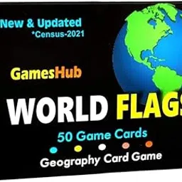 GAMESHUB 50 Countries Flags Flash Cards Game for Kids - 4 in 1 Gaming Flash Cards - Laminated Paper Cards of The Flags of The World - Size 3 x 4 inch image 1