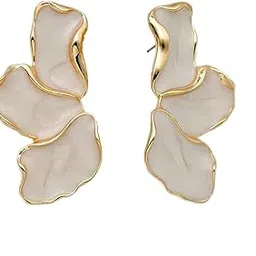 exphain Irregular Petal Earring For Women Stainless Steel Unique Statement Flower Dangle Earrings Trendy Jewelry Gift, Brass, No Gemstone-picture-13