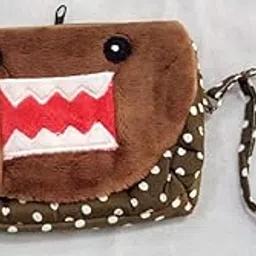 The Adorables Plush Borwn Teddy Monster Cute Soft Pouch , Kids Favorite Pouch, Soft Bag with 3 Compartment, Fur Bag, Fur Pouch, Polka Dots, Doll Face-image-23