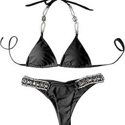 bnf Women Rhinestone Swimsuit Bra Thong Bikini Set Bathing Suit Swimwear Black L-Clothing, Shoes & Accessories - Womens Clothing - Swimwear-picture-20