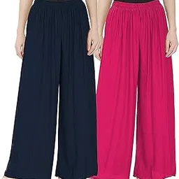 tnq Womens Plan Rayon Palazzos Free & Plus Size Combo Set of 2 Pcs-picture-18