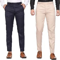 maleno Men Formal Trouser Regular Fit Solid | Soft and Breathable Pant Combo (Pack of 2)-picture-39