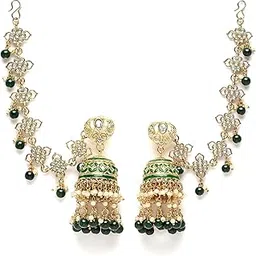 karatcart Gold Plated Green Meena and Beads Kundan Kaanchain Jhumki Earrings for Women-picture-33