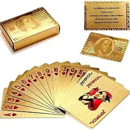Gold Plated Poker Playing Cards Waterproof, Flexible PVC Plastic Premium Cards, Golden Colour Playing Cards Use for Party Game, Pack of 1-picture-71