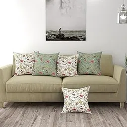 Trance Home Linen Set of 5 Premium 100% Cotton 12X12 Inch Cushion Covers Only for Sofa and Diwan | Small Cushion Covers Only (12X12 Inch | 30Cmx30Cm, Calicut White Green) Set of 5, 180 TC-picture-11