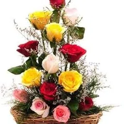 Fresh Live Flower Basket Arrangement 15 Mix Roses Fresh Flowers.For Birthday Gift, Anniversary Gift, Congratulations Gift & Gift For Special Occasions (Same Day Delivery).-image-62