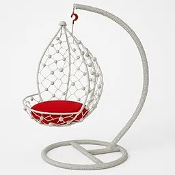 ZAZ IMPEX - Decorative Hanging Swing Chair with Stand – White Metal Frame with Red Cushion, Egg-Shaped Hammock Seat for Indoor/Outdoor Balcony & Patio Use-picture-47