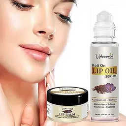 Urbaano Herbal Kumkumadi Lip Balm,Lip Oil Serum Combo - Tint free, Hydrates, Softens, Restores Natural Colour to Smoked, Dry, Pigmented and Chapped Lips for Men, Women & Teenagers - 10ml + 15gm-image-81