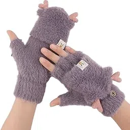Fashion Nature™ Winter Gloves for Women Woolen Warm Soft Fur Fleece Hand Gloves for Women and Girls Knitted Acrylic Wool Touchscreen Finger Cute Mitten (Freesize)-picture-48
