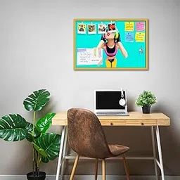 ArtzFolio DJ Girl Listening Music D1 | Bulletin Board Notice Pin Board | Vision Soft Board Combo with Thumb Push Pins & Sticky Notes | Golden Frame | 24 x 16 inch (61 x 41 cms)-picture-24