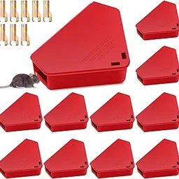 12 Pcs Mice Station with Key Triangle Bait Station Reusable Rodent Trap Bait Box, Keeps Children and Pets Safe Indoor & Outdoor, Bait Not Included, Suitable for Small Mice (Red)-image-72