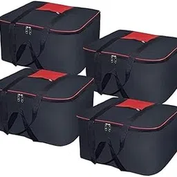 Grow Wings 4 Pack Nylon Underbed Moisture Proof Wardrobe Organizer Storage Bag for Clothes With Zipper Closure and Handle Square - (Red & Black ‎54 x 46 x 28 cm)-picture-53