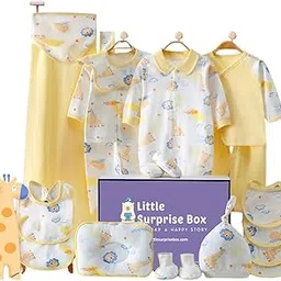 Little Surprise Box, 20 pcs Yellow Animal Kingdom Newborn Baby Girl/Boy Gift Box, All Season wear Hamper, (0-12 Months)-picture-37