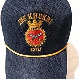 INS Khukri DTU Navy Cap, Military Embroidered Crown Design, Dark Blue with Gold Trim-picture-28