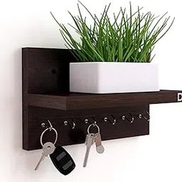 DAS Wall Mounted Home Decor Key Chain Holder/Organizer with Wall Shelf Display Rack (6 Hooks) Wenge- Mabel-picture-20