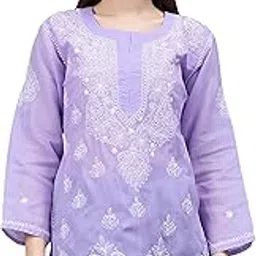 seva chikan Hand Embroidered Lucknowi Chikankari Terivoil Cotton Straight Short Top & Tunic for Women SCL9193-picture-49