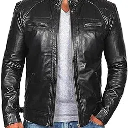 kacheeg Men’s Retro PU Leather Motorcycle Jacket Stand Collar Zip Coat for Autumn and Winter-picture-14