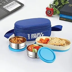 CELLO Double Treat Lunch Box with Insulated Fabric Jacket (Blue)-picture-50