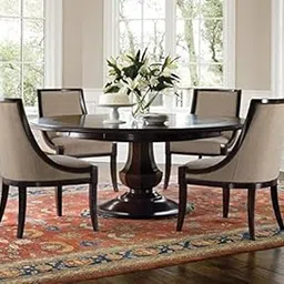 Shilpi Handicrafts Look Sheesham Wood Round Shape Dining Table + Upholstered Chair 6 Seater-picture-29