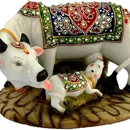 PulGos Cow Statue for Home & Office Decorative Polyresin Kamdhenu Statue | Holi Diwali Decoration | Gift Items | Showpiece | Valentice Day Gift | Nandi Showpiece image 1