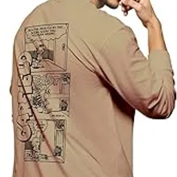 bewakoof Official Garfield Merchandise Men's Graphic Printed Oversized Fit Full Sleeve Round Neck Cotton Jersey T-Shirt-picture-11