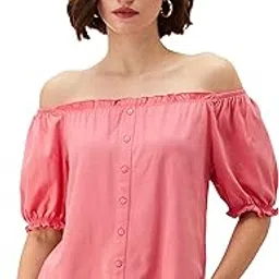 amazon brand - inkast Women Women's Cotton Half Sleeve Off Sholder Regular Fit T-Shirt (Crop Top)-picture-16