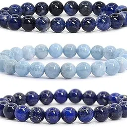 young & forever Gift D'vine Spiritual Natural Semi-Precious Amazonite Lapis Lazuli and Sodalite Bracelet for Men and Women Set of 3 image 1