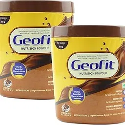 Geofit Nutrition Powder | Delicious Chocolate Flavour | High-Calorie Protein Powder for Better Immunity & Health | Helps Build Muscles for Men & Women Pack of 2 -(250g each) image 1