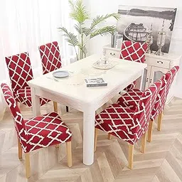 Printed Elastic Chair Cover Stretchable Removable Washable Dining Chair Cover Protector Seat Slipcover (Pack of 6) - Maroon-picture-18