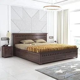 Ganpati Arts Sheesham Wood Armania King Size Bed with Box Storage for Bedroom Living Room Wooden Double Bed Palang (Walnut Finish)-picture-12