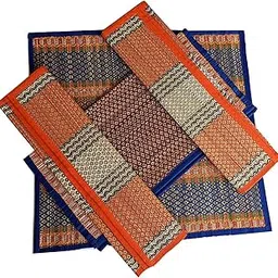 Montelal Store Korai Madurkathi River Grass Ethnic Pooja Meditation Mat (18" X 18", Multi-Color) 4 Piece.-picture-33