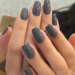 Dark Grey Colour Press-On False Nails | 24 Pcs Reusable Stick-On Fake Nails Set | Easy Glue-On Application | Long-Lasting Shine | Artificial Nail Extensions for Women & Girls-picture-30