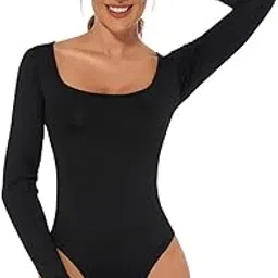 quecy Women's Polyester U-Neck Solid Body Suit | Black |M-picture-13