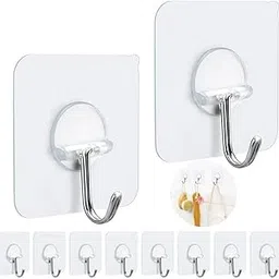 Fotyrig Adhesive Wall Hooks Wall Hangers Without Nails 15 Pounds (Max) 180 Degree Rotating Heavy Duty Reusable Seamless Scratch Hooks For Hanging Bathroom Kitchen Office-10 Packs - Metal, Green-image-13