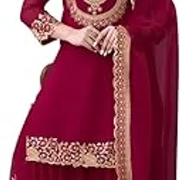 on the go mart Women's Faux Georgette Ensemble with Embroidery & Sequence Work Kurti With Sharara and Dupatta Set-picture-29