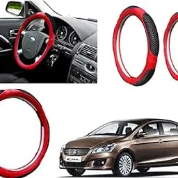 Microfiber Car Steering Wheel Cover, Soft Padding Great Hand Feel, Anti-Slip, Faux Leather Steering Cover for Maruti Suzuki Ciaz | Black Red Jali - Pack of 1-picture-15