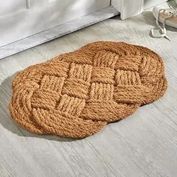 Wyldy 100% Handmade Natural Coconut Coir Rope Queen Knotted Design Large Size Door Mats Long Lasting, Thick Rug with Anti Skid for Indoor, Outdoor, Kitchen, Home and Office - (75 x 45 x 0.75 CM,Beige)-picture-31