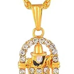 Gold-Plated Sparkling Lord Balaji Pendant with Chain | Crystal Studded Tirupati Temple Jewelry-image-73