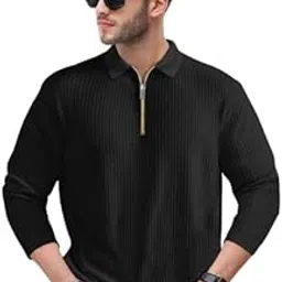 teloxy_ Men Polo T-Shirt | Comfortable Cotton Blend Full Sleeve with Fashionable Zip Collar-picture-43