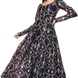 shae by sassafras Blue Chanderi Mughal Floral Anarkali Maxi Dress-picture-26