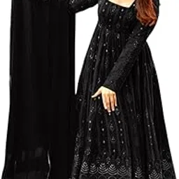 harivar Women's Georgette Fit and Flare Ankle Length Casual Dress (WOM-HAR-BL-S-156_Black-picture-16