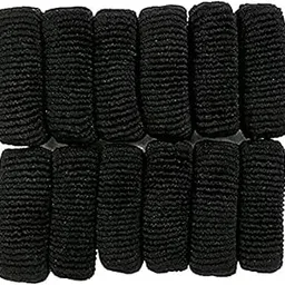 Generic Women's Cotton Woollen Bun, Ponytail Thick Rubber Bands Pack of 12 Free size Black-image-2
