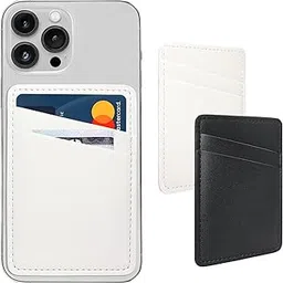 Phone Wallet Stick On, Leather Phone Card Holder, Credit Card Holder for Phone Case Compatible with iPhone, Samsung and Android - White, Black-picture-16