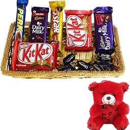 SFU E Com 11 Pieces Chocolate Celebration With Premium Golden Tray | Valentine Teddy Bear With Chocolate Combo | Valentine Chocolate Hamper | 164-picture-56