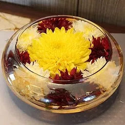 Improvhome Urli Glass Crystal Bowl for Floating Flowers and T-Light Candles Home, Office and Table Décor Decoration 500 ml (Ambar)-picture-26