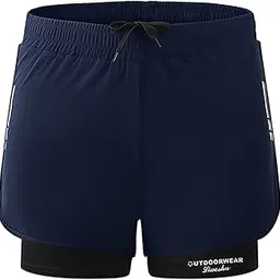 Cockatoo AM444-2 in 1 Men's Workout Running Shorts, Active Wear Men,Navy Blue,Size:XL-picture-28