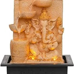 CRAFT SMITH Polyresin Sand Ganesha Idol Tabletop Indoor 4 Diya Steps Water Fountain for Home Decor with Yellow LED Light & Water Flow Controller Pump (Size: 39 x 29.5 x 22CM | Wt: 2195grm)-image-24