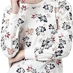 Women's Printed Round Neck White Sweatshirt Pull Over Top DN128-image-87